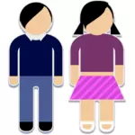 Jongen en een meisje sticker pictogrammen vectorafbeeldingen