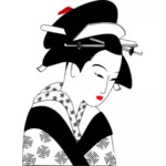 Femme du Japon en noir et blanc de dessin vectoriel