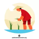 Agriculteur vietnamien cueillant des cultures de riz