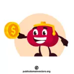 Personaje de billetera con una moneda