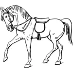 Disegno di cavallo con una sella vettoriale