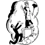 Векторная иллюстрация человека на коленях перед женой на пьедестал