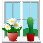 Miniaturi de fereastra cu doua ghivece cu plante