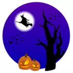 Halloween landschap met heks vector tekening
