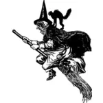 Very old witch on broom vector clip art