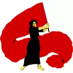 Illustration vectorielle de femme prolétarienne agite le drapeau rouge