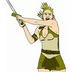 Vector clip art of medieval female warrior