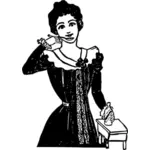 Векторное изображение ретро женщина пьет медицины