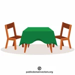 Tabel dengan taplak meja hijau