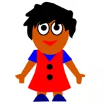 Vector illustraties van gelukkig Afro-Amerikaanse meisje in een rode jurk