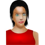 Vector clip art of blue eyed lady in red shirt