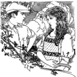 Vector de desen de tânăr şi o femeie în un rând liber