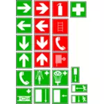 消防出口和医疗指示标牌矢量绘图
