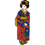 Wanita di Kimono Vector Art